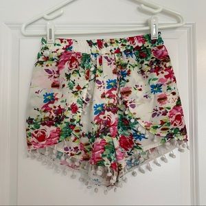 Flowy Floral Pom Pom Shorts